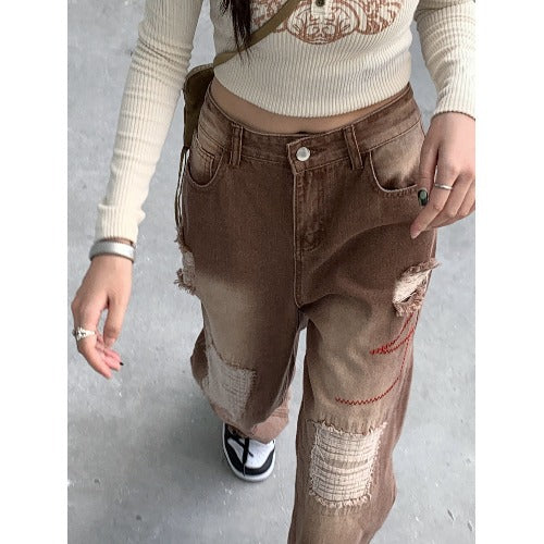 Pantalones Rectos Cintura Alta Efecto Reductor con Rotos - Image 8