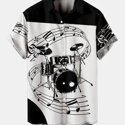 Camisa Casual Hombre Estampado Música y Batería