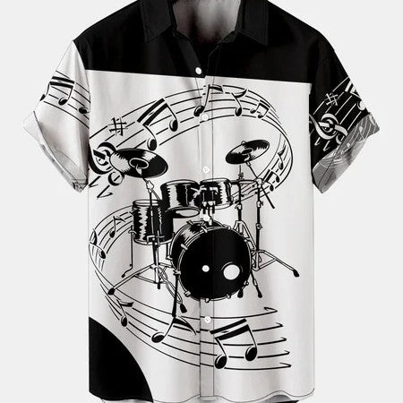 Camisa Casual Hombre Estampado Música y Batería