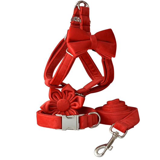 Arnés para Perro Rojo de Franela con Hebilla Dorada - Image 7