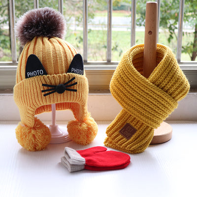 Conjunto Gorro, Bufanda y Guantes de Lana para Niños - Diseño Gato Adorable - Image 4