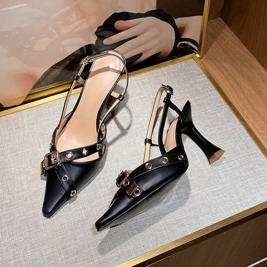 Sandalias Tacón Medio con Tiras Cruzadas y Hebilla - Stiletto Elegante para Mujer - Image 7
