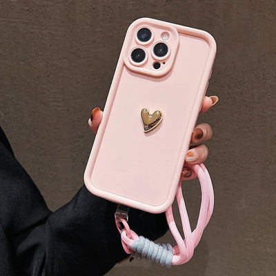 Funda de Silicona para Celular con Diseño de Corazón y Cordón Dorado - Image 9