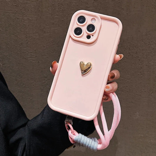 Funda de Silicona para Celular con Diseño de Corazón y Cordón Dorado - Image 9
