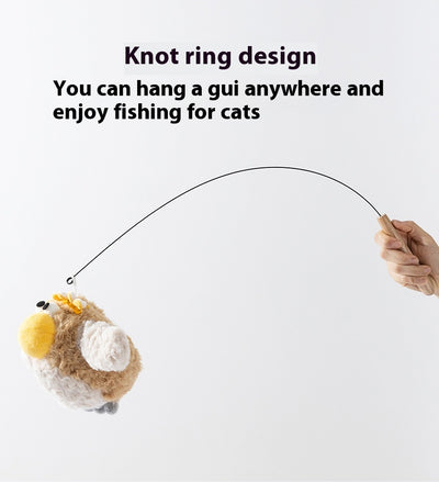 Plush electric bird cat toy with brown body, white wings, yellow beak, and googly eyes. Includes charging cable and catnip. - Image 9