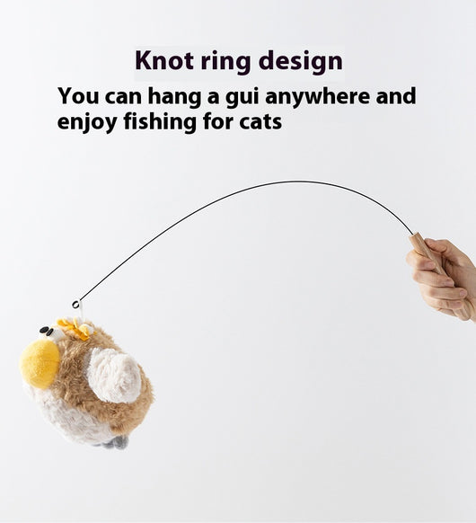 Plush electric bird cat toy with brown body, white wings, yellow beak, and googly eyes. Includes charging cable and catnip. - Image 9