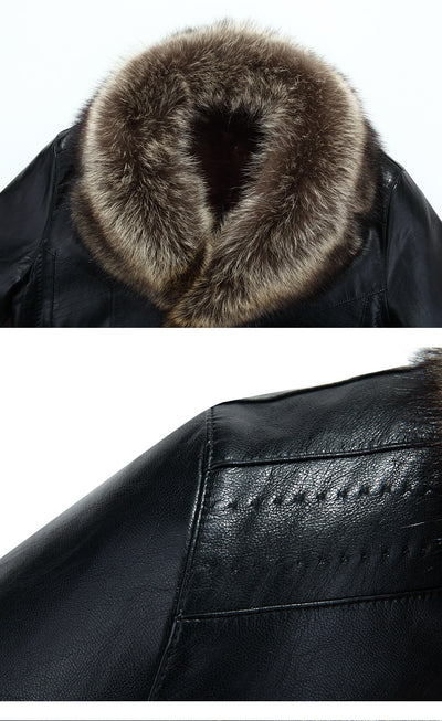 Chaqueta de Cuero Casual para Hombre con Cuello de Piel - Image 8