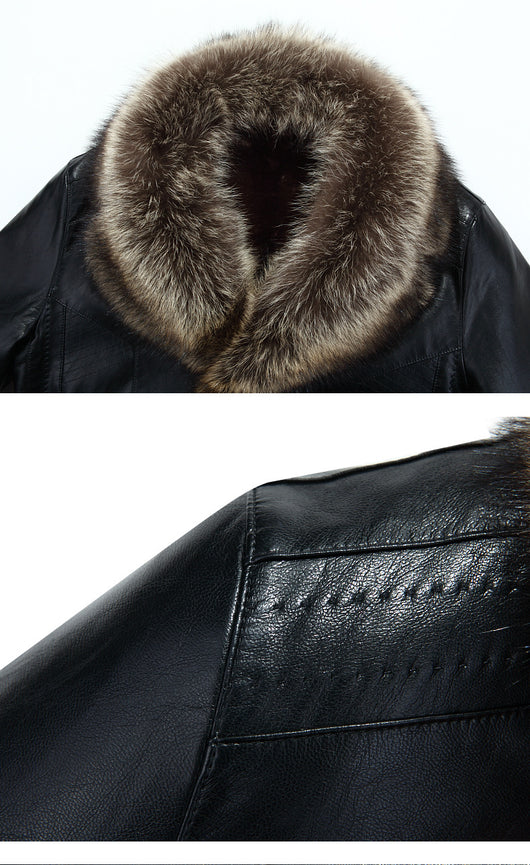 Chaqueta de Cuero Casual para Hombre con Cuello de Piel - Image 8