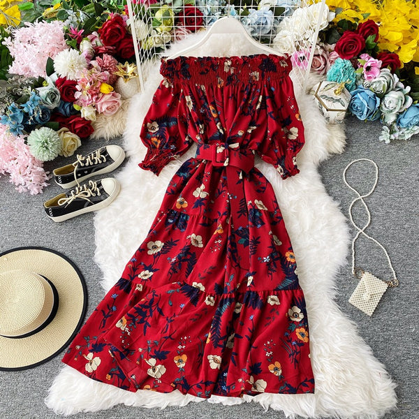 Vestido Estampado con Cuello y Mangas Farol Ajustable