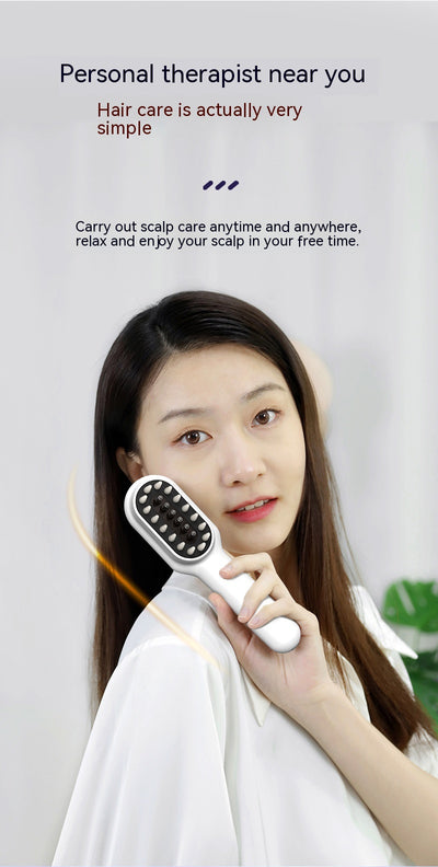 White scalp medicine feeder comb with blue and red light therapy, digital display, and massage function. - Image 6