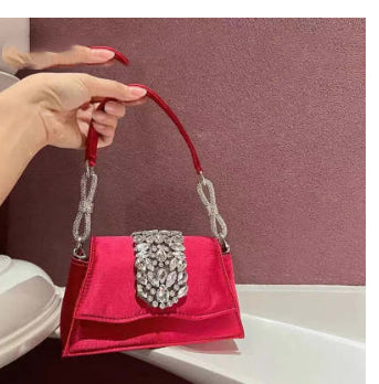 Bolso Cuadrado Pequeño de Seda Satinada con Moño Diamante - Image 6