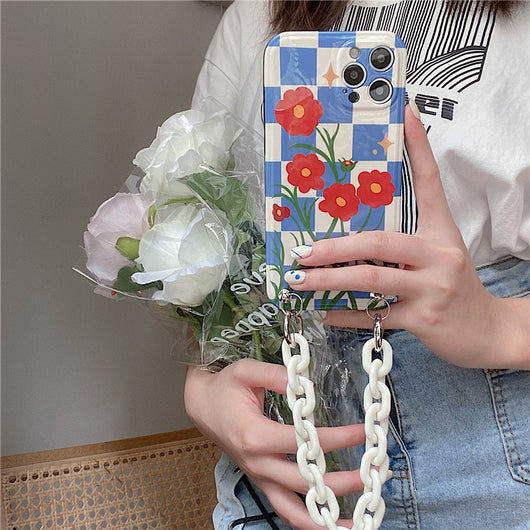 Funda para Celular Cuadros Azules con Flor Roja - Image 3