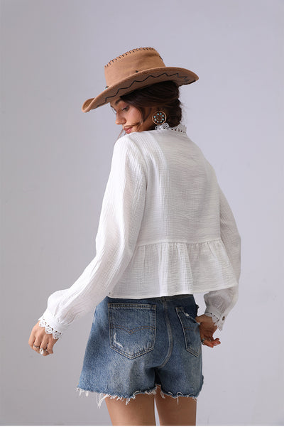 Blusa Suelta de Encaje Hueco Francés para Mujer - Image 10