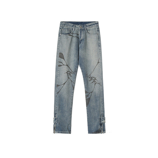 Jeans con Botones Estampados y Puños con Cierre