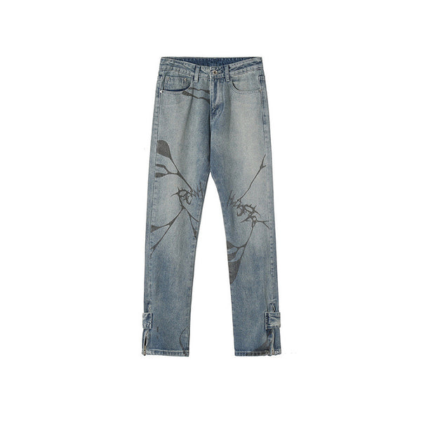 Jeans con Botones Estampados y Puños con Cierre