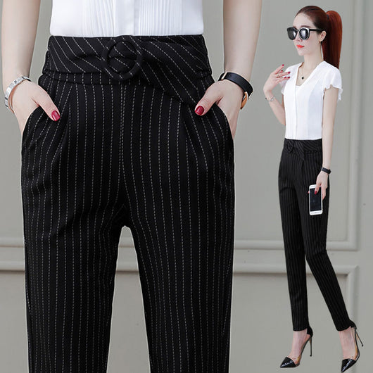 Pantalones Harem Profesionales de Rayas Delgadas con Estiramiento - Image 15
