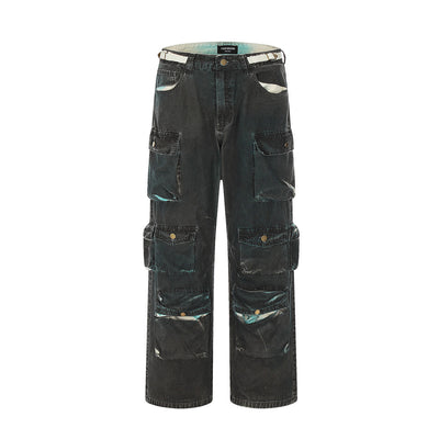 Jeans de Trabajo Personalizados con Múltiples Bolsillos y Cinturón Ajustable Estilo Europeo