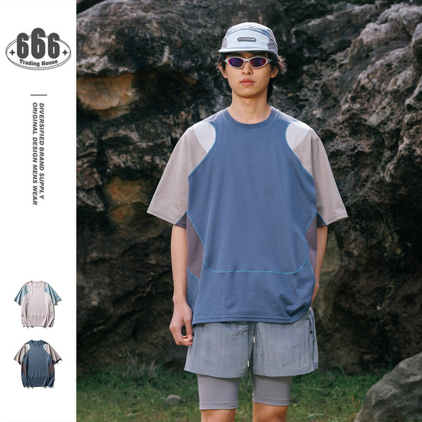 Playera Deportiva Hombre Patchwork Colores Contraste Suelta Manga Corta
