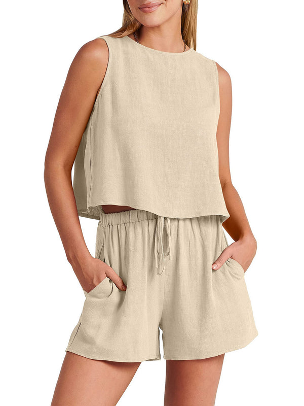 Conjunto de Dos Piezas Shorts Sueltos de Algodón y Lino para Mujer - Image 3