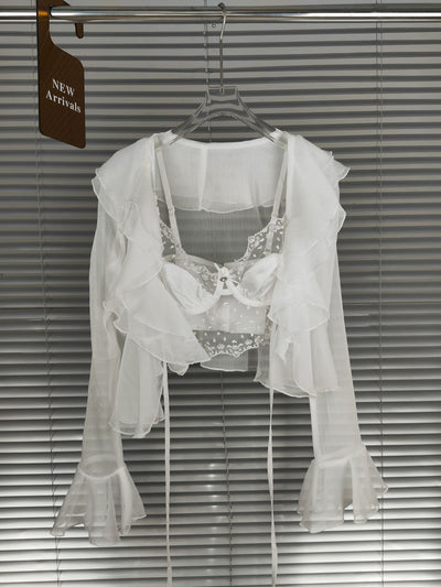 Conjunto Dos Piezas: Cardigan Chiffon con Encaje y Tirantes - Image 3
