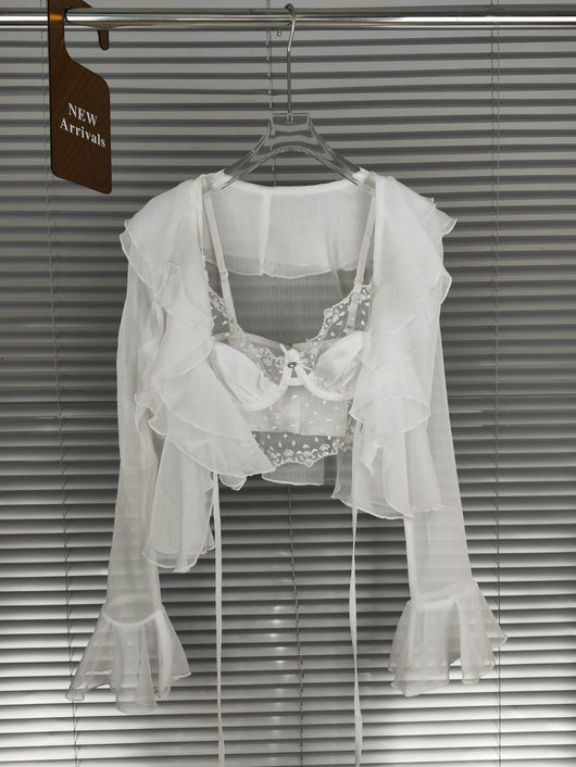 Conjunto Dos Piezas: Cardigan Chiffon con Encaje y Tirantes - Image 3