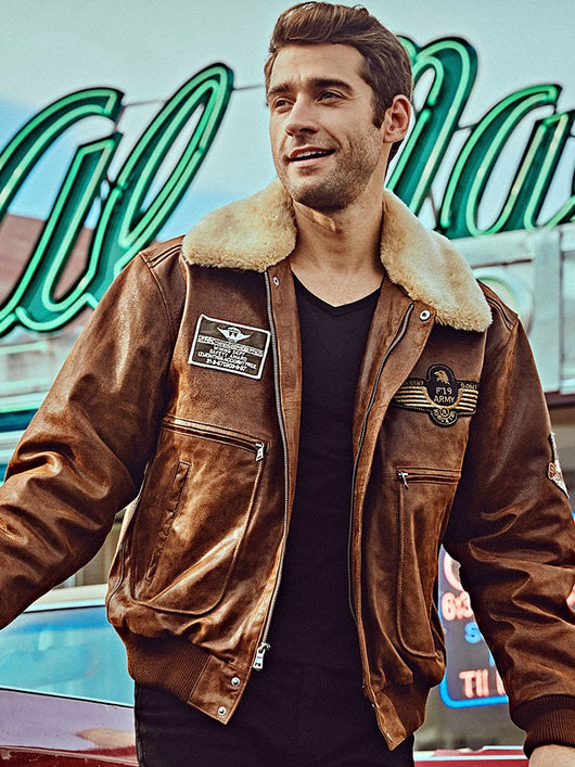 Chaqueta de Cuero con Cuello de Piel para Hombre - Image 7