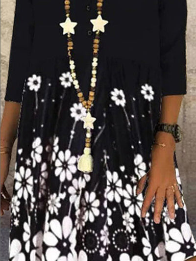 Vestido Camisero Floral Suelto con Cuello Solapa y Manga Corta - Image 4