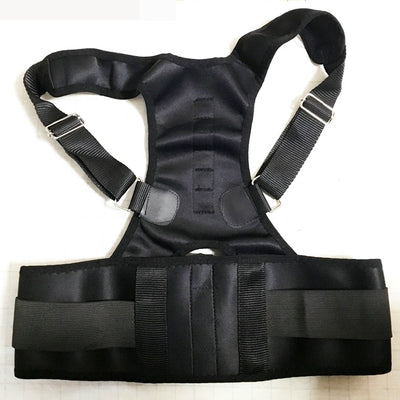 Beige magnetic posture correction belt worn on a woman's back over a black top, showing shoulder and waist support. - Image 6