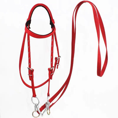 Black horse halter rope with silver metal hardware, designed for riding, displayed against a white background. - Image 7