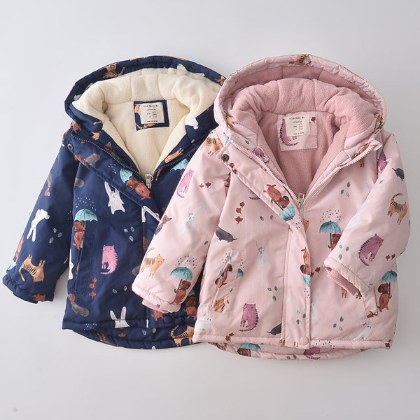 Abrigo Infantil Estampado Cartoon Acolchado a Prueba de Viento