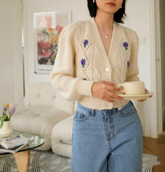 Cardigan Vintage Francés de Lana Tejida para Mujer - Image 2