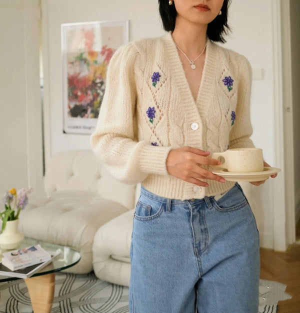 Cardigan Vintage Francés de Lana Tejida para Mujer