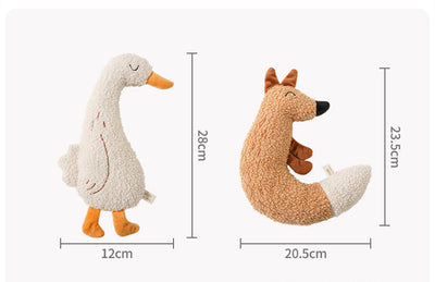 C-shaped plush fox pet toy with textured brown body, white tail tip, and embroidered face, measuring 23.5cm tall. - Image 7