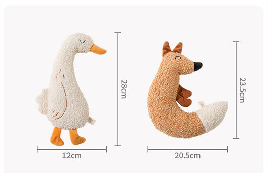 C-shaped plush fox pet toy with textured brown body, white tail tip, and embroidered face, measuring 23.5cm tall. - Image 7