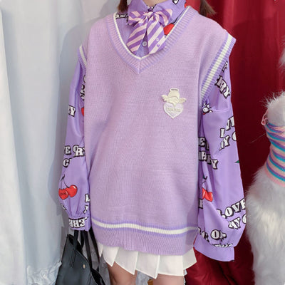 Conjunto Dos Piezas Chaleco y Blusa Tejida de Manga Larga para Amigas - Image 3