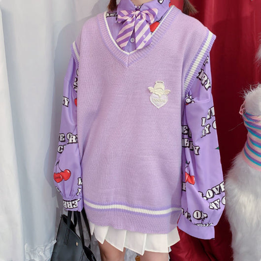 Conjunto Dos Piezas Chaleco y Blusa Tejida de Manga Larga para Amigas - Image 3