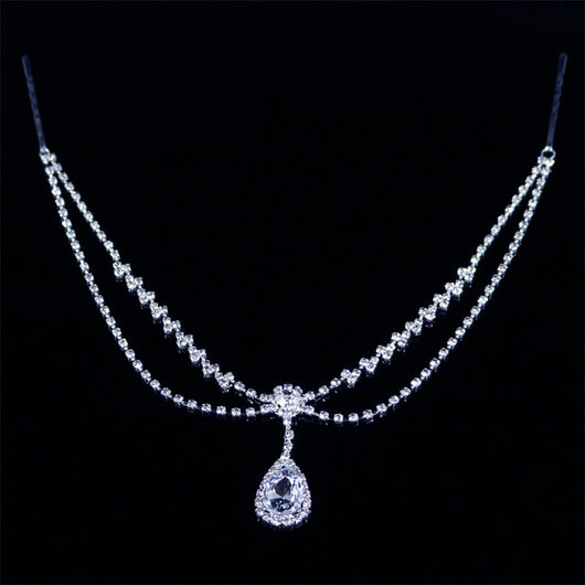 Tocado Nupcial con Cadena de Gota de Agua y Cristales de Fantasía - Image 10