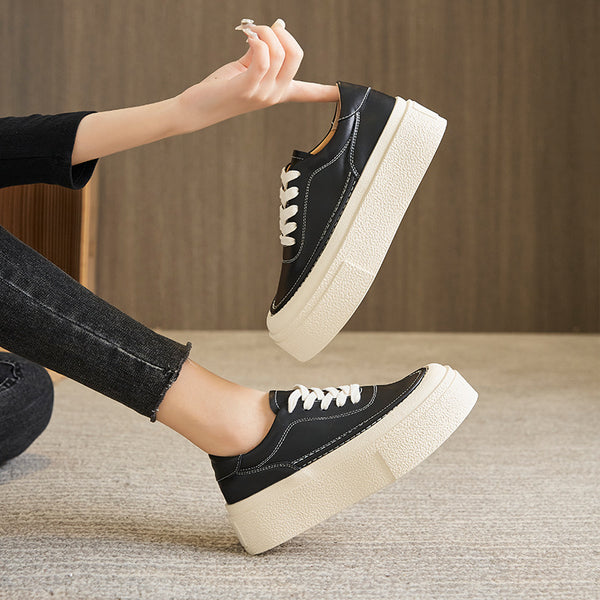 Zapatillas Deportivas Plataforma Mujer Color Liso con Cordones