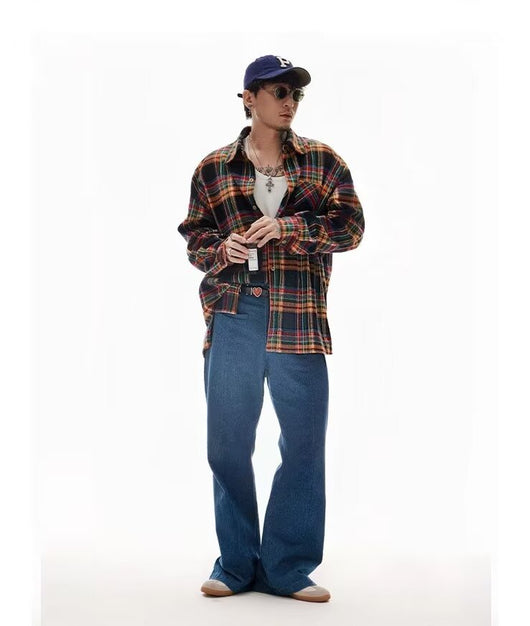 Camisa Retro Americana a Cuadros con Bloques de Color - Image 11