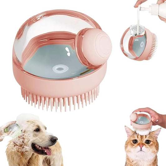 Cepillo para Perros de Silicona Suave con Dispensador de Jabón - Rosa