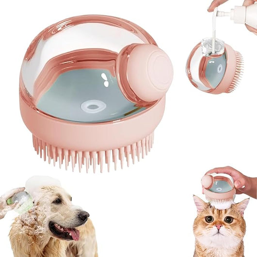 Cepillo para Perros de Silicona Suave con Dispensador de Jabón - Rosa