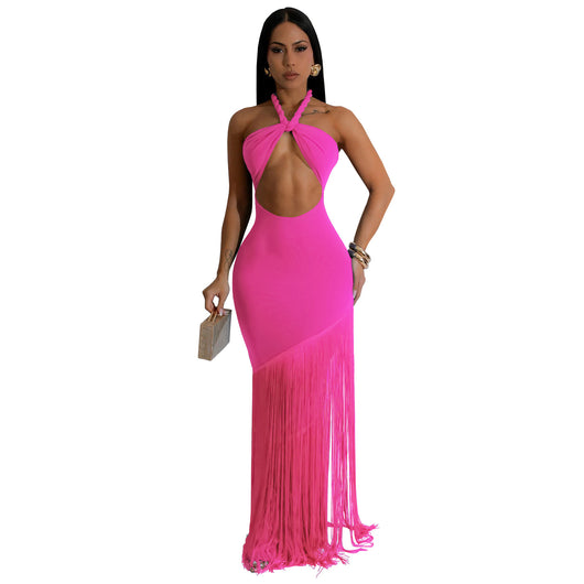 Vestido Tubo Escotado con Detalles de Borlas - Image 9