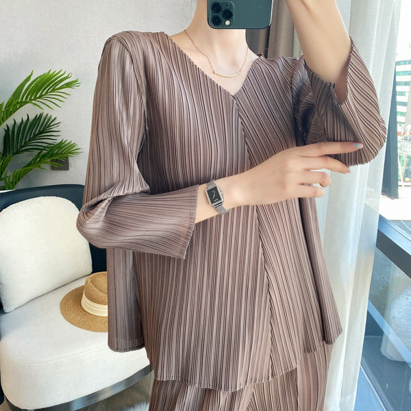 Blusa Suelta Cuello en V para Mujer - Primavera y Otoño
