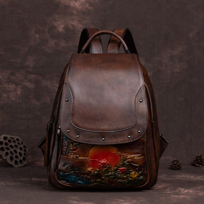 Mochila de Cuero Genuino para Mujer con Grabado Retro y Acabado Personalizado - Image 8