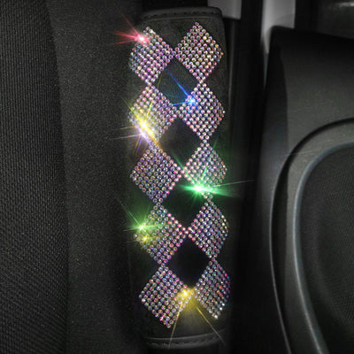 Juego Completo de Accesorios para Auto con Cristales Brillantes - Funda de Volante, Cinturón de Seguridad y Espejo Retrovisor - Image 7