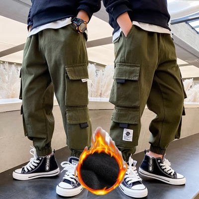Pantalones Casuales de Trabajo Fleece con Bolsillos Múltiples para Niños y Adolescentes