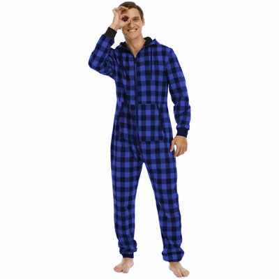 Pijama Enterizo de Franela a Cuadros con Capucha para Hombre - Image 5