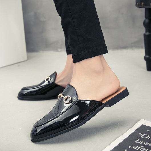 Sandalias Semiabertas de Cuero Brillante para Hombre - Comodidad Estival - Image 4