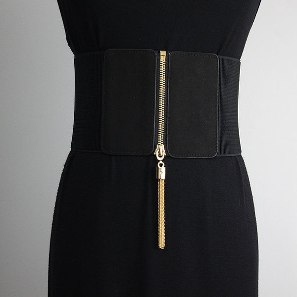 Vestido Ancho Decorativo para Mujer con Cinturón - Diseño Versátil y Elegante Negro