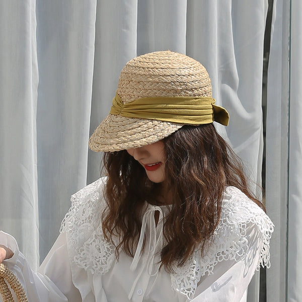 Sombrero de Algodón Plisado con Moño para Mujer - Versátil y Elegante